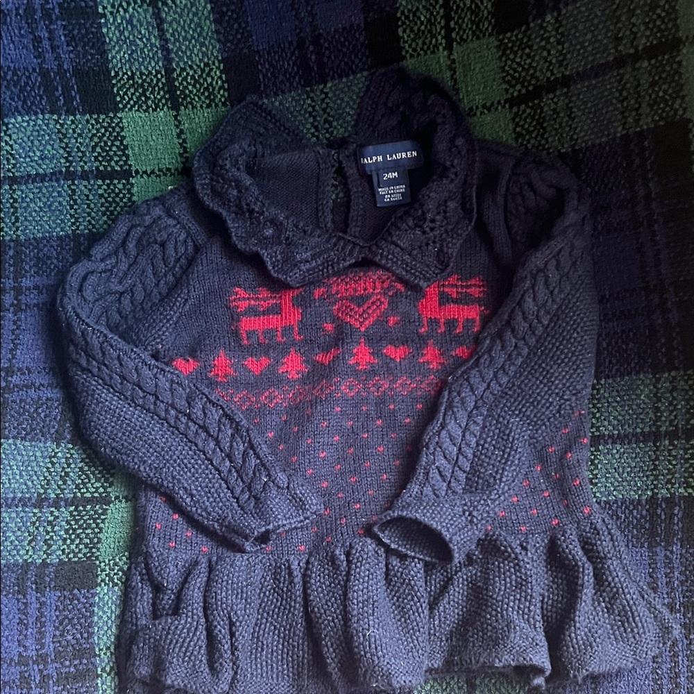 Ralph Lauren Charcoal and Crimson Knit Sweater